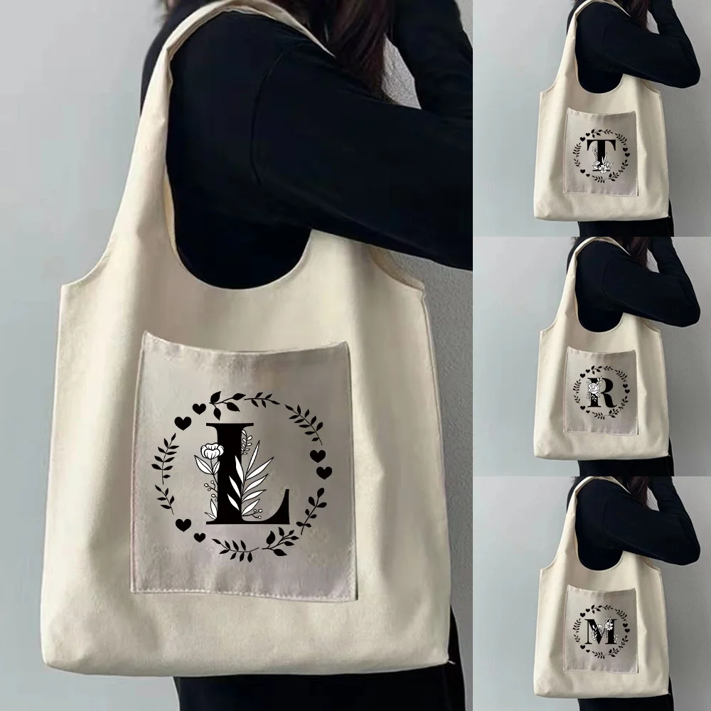 Shoulder Bag Women Shopper Organizer Bags Canvas Fashion Reusable Supermarket Storage Bag Garland Letter Printing Series