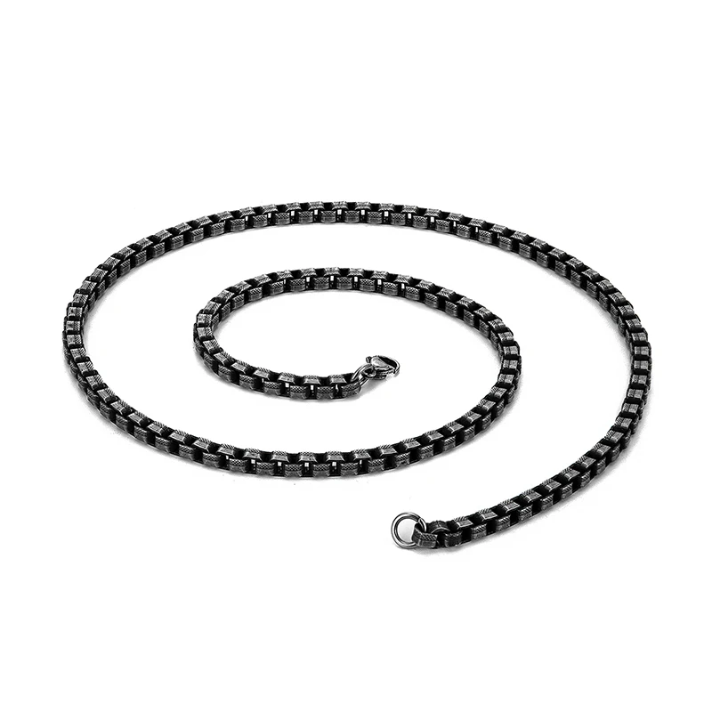 Stainless Steel Necklace Wide Cuban Link Chain Vintage Black Punk Long Men Hip Hop Brushed Matte Silver Male Jewelry Accessories images - 6