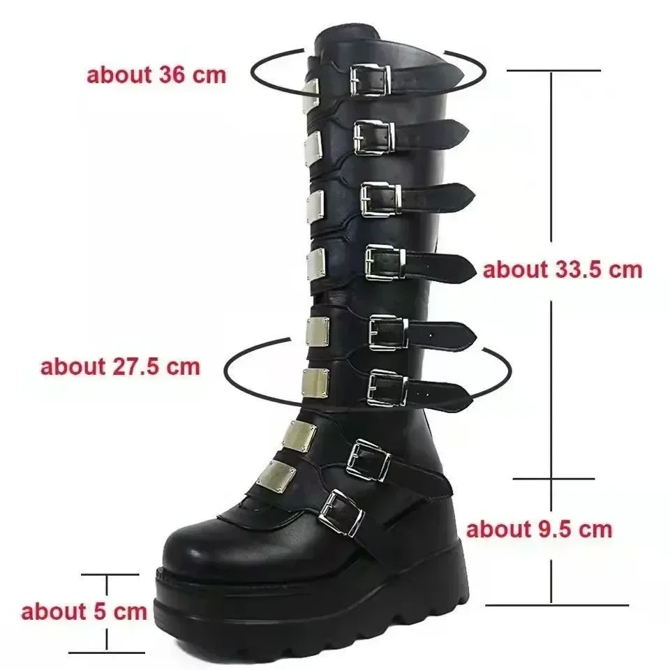 Gothic Platform Knee High Boots Punk Black Sexy Motorcycle Shoes 2024 Halloween Cosplay Women Shoes Zapatos De Mujer