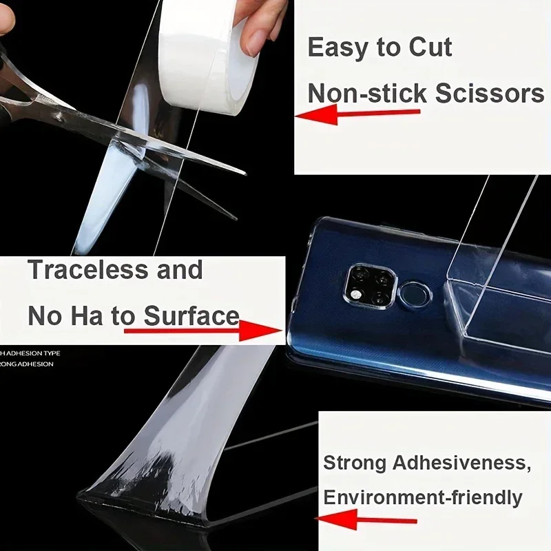 Extra Strong Double-Sided Transparent Nano Tape - Reusable, Waterproof Adhesive for Home Use (Multiple Lengths Available)