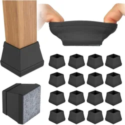 Square Silicone Chair Leg Floor Protectors - Set of 16 Durable Furniture Leg Covers - 16pcs (16pcs)
