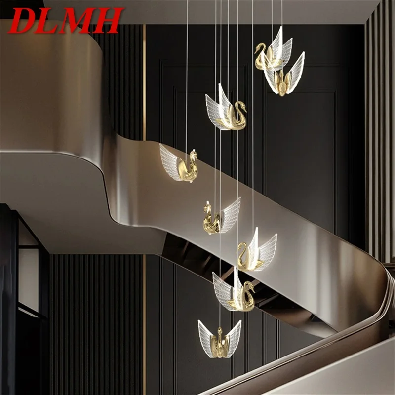 

DLMH Nordic Creative Swan Pendant Light Stairs Chandelier Hanging Contemporary Fixtures for Home Dining Room