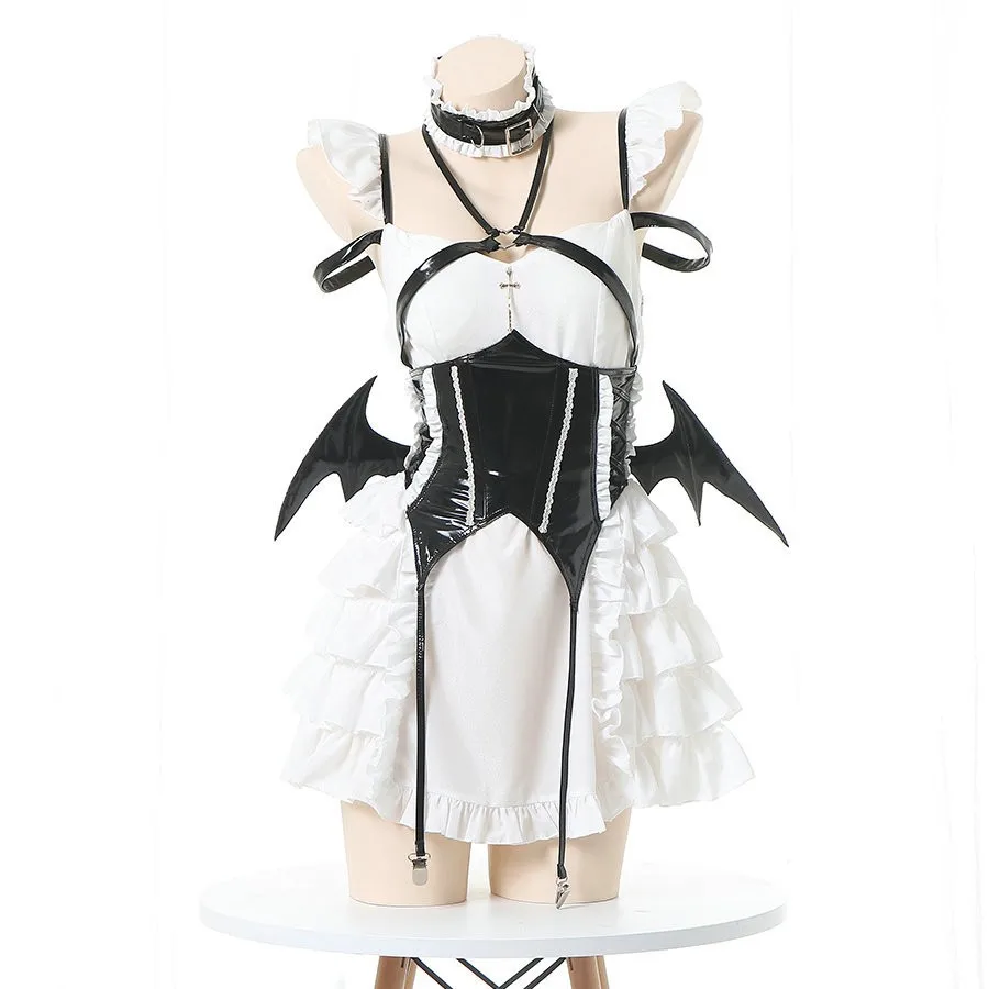 

Halloween Anime Devil Girl Lolita Dress Maid Unifrom Cosplay Women Ruffle Strap Dresses Wings Elf Flower Fairy Outfits Costumes