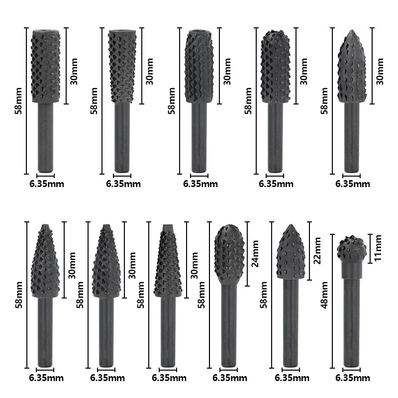 XCAN 1/4'' Shank Rotary Burr Set Grinder Rasp File Carpentry Cutting Tools DIY Drill Bit Set Woodworking Carving Tool 10PCS
