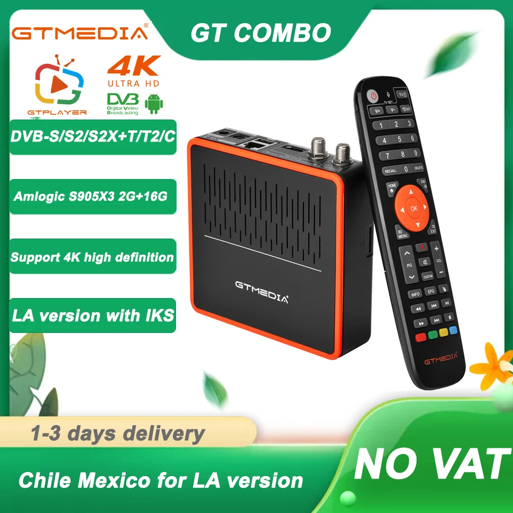 

GTMEDIA GT Combo Android TV BOX+DVB-S/S2/S2X/T/T2/C Built-in Wifi Satellite Decoder, Amlogic S905X3 2+16G 4K HD STB