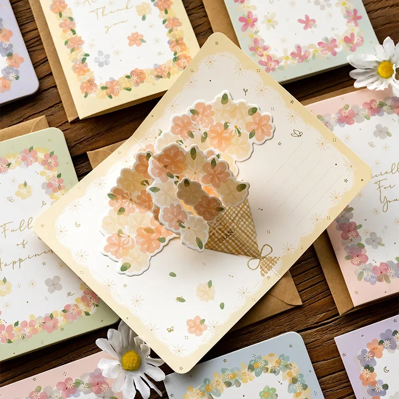 3D pop-up style greeting card with high-end feel bouquet greeting card gift with envelope blessing small gift