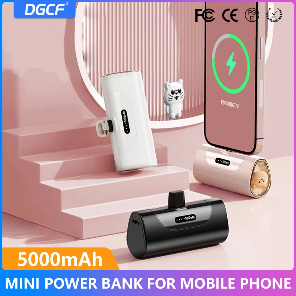 

5000mAh Mini Power Bank Portable Plug Play Type-C External Battery Charge Emergecy Starter Power Banks for IPhone Samsung Xiaomi
