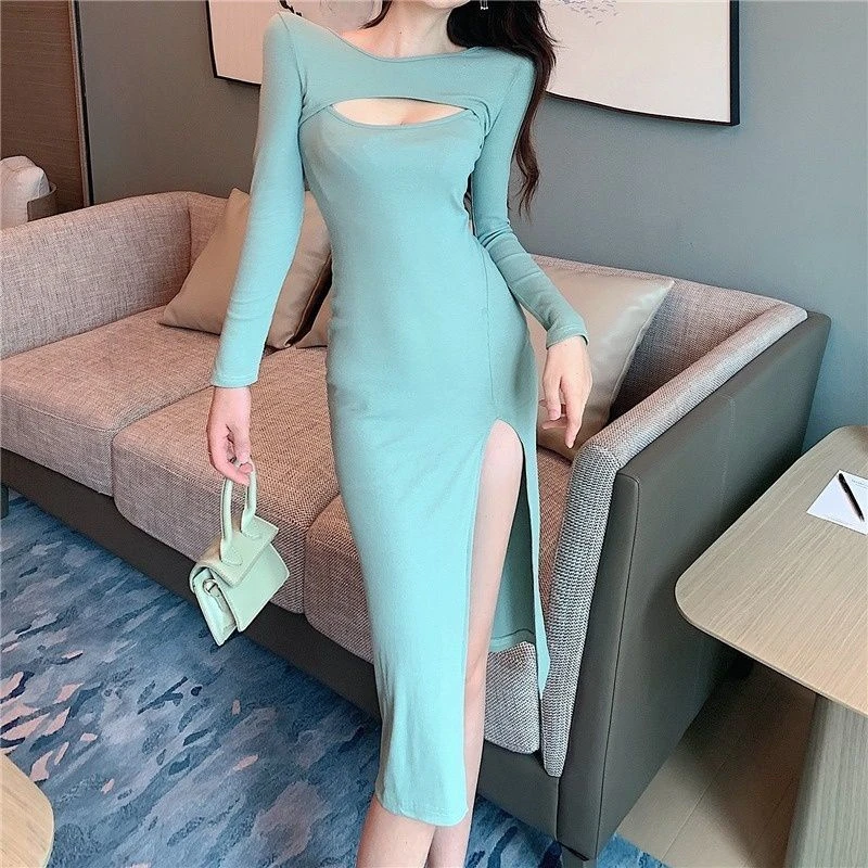 mid length slit dress