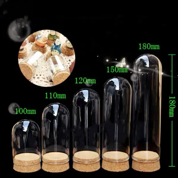 3X 47mm Mini Clear Glass Cover Hemisphere Decorative Cloche Bell Jar Case Centerpiece Dome Cover Shade Cabochon Cork Base Decor