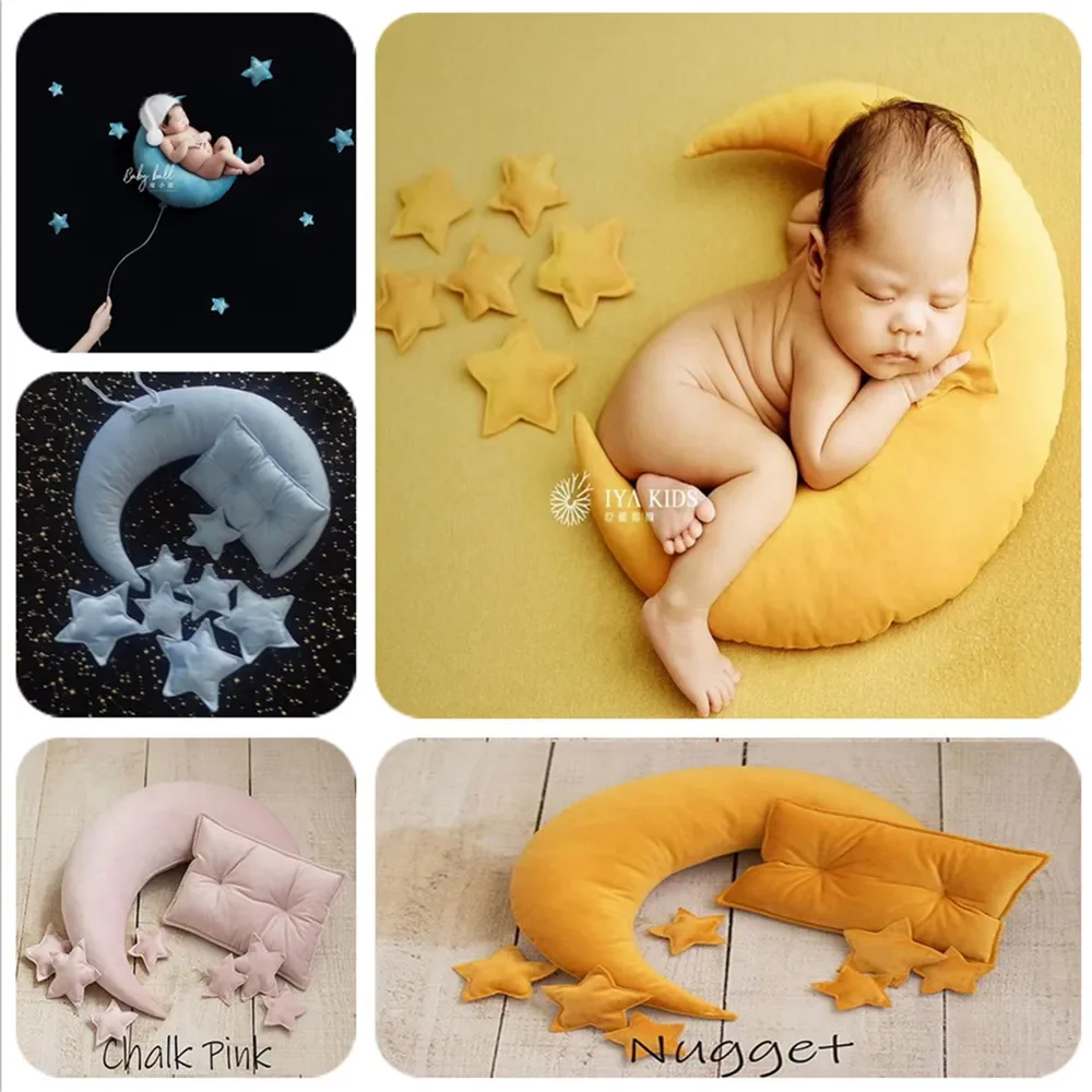 Baby Pillows Moon Stars Crescent Pillows Set Baby Photography Props Milestone Bed Cushion Accessories Newborn Photography Outfit