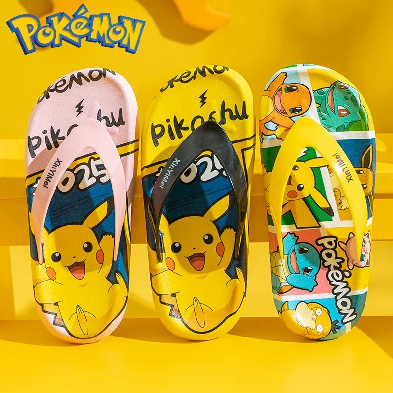 

Детские тапочки Pokemon Pikachu, мягкие эластичные Шлепанцы из ПВХ, Нескользящие, легкие пляжные сандалии для прогулок, для мальчиков и девочек, подарок