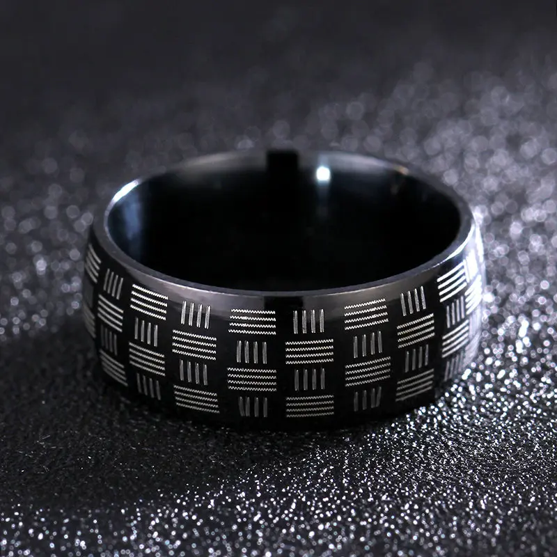 MOREDEAR 8MM Titanium Rings for Men and Women Birthday Gift triangular pattern discredit Ring 