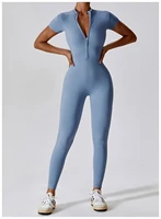 Women‘s Jumpsuits Short Sleeve Yoga Slim Fit Stretch One Piece Romper Sexy Fitness Female Black Basic Elastic Zipper Sportwears - Image 5