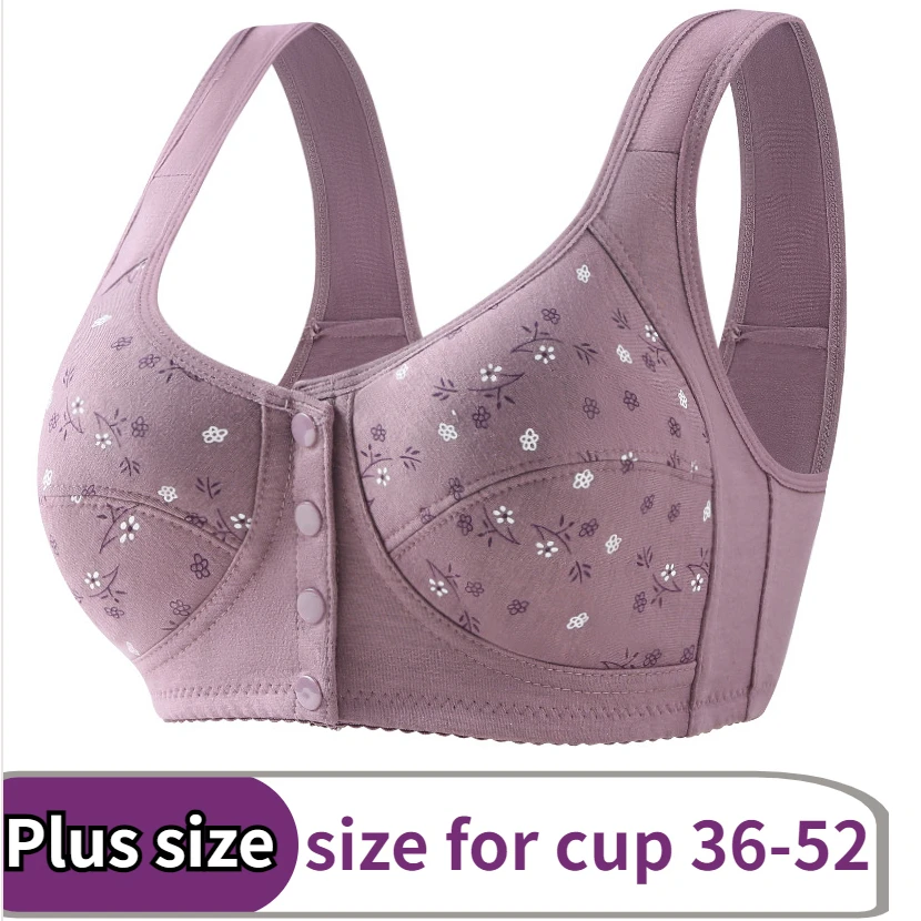 Plus Size Women Soft Cotton Sports Bra Wire Free Bras Front Closure  Brassiere Comfortable Thin Underwear Middle-aged Elder