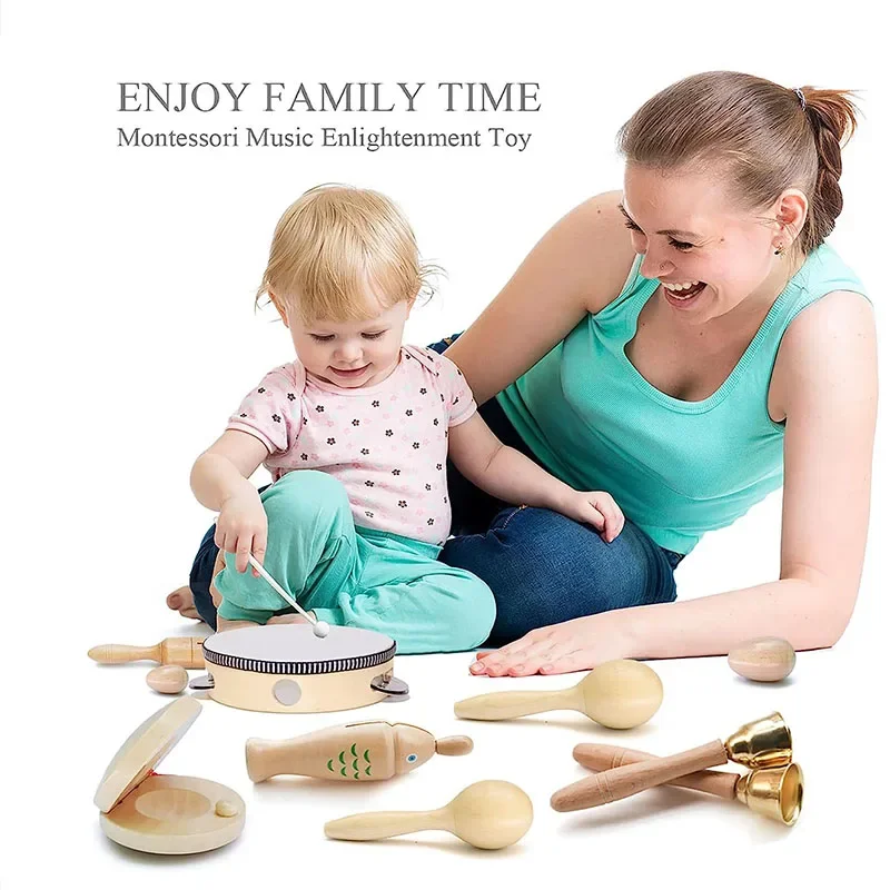 Children Musical Instrument Toys Montessori Natural Wooden Drum Harmonica Orff Instrument Kindergarten Music Play Learning Toys 2
