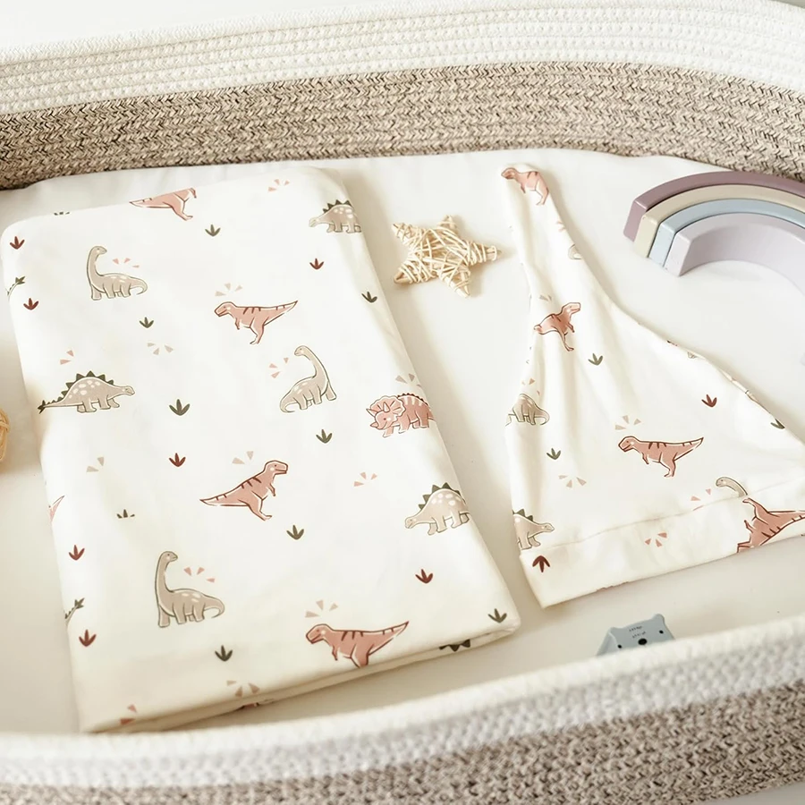 Baby Swaddle Receiving Blankets with Matching Beanie Set Newborn Nursery Swaddle Wrap for Baby Girls and Boys Set of 3 - 3