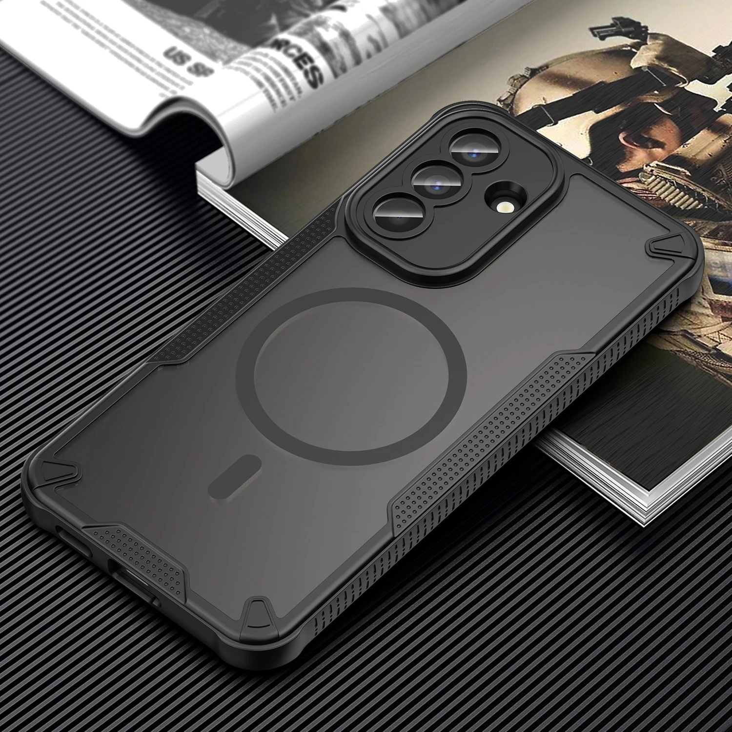 Magnetic Luxury Matte Translucent Armor Shockproof Phone Case with Magsafe Wireless Charging