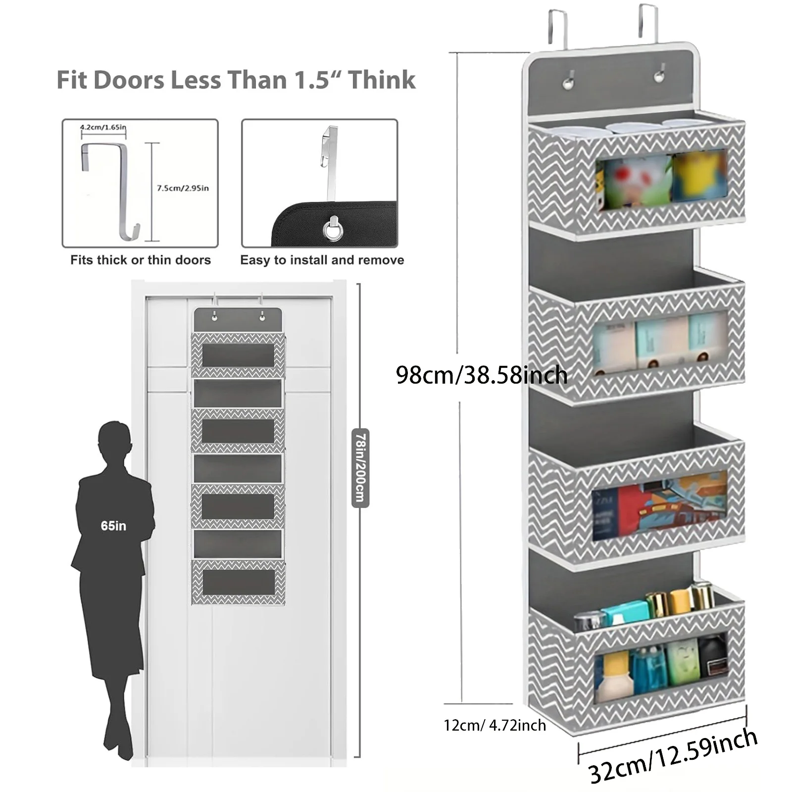 1PC 1/2/3/4/5 Pocket Non-Woven Fabric+Cardboard Hanging Bag With Two Stainless Steel Hook Storage Bags For Disposable Items 5