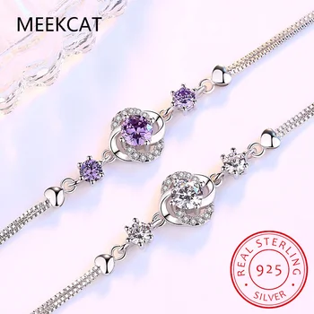 925 Sterling Silver Created Moissanite Gemstone Bangle Charm Wedding Four Leaves Clover Bracelet Fine Jewelry Drop Shipping