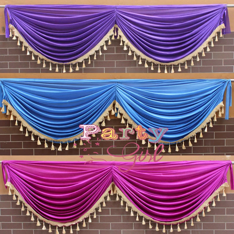 

Gold Purple Color Tassel Ice Silk Drape Curtain Backdrop Top Swag For Stage Background Photo Booth Event Party Decoration