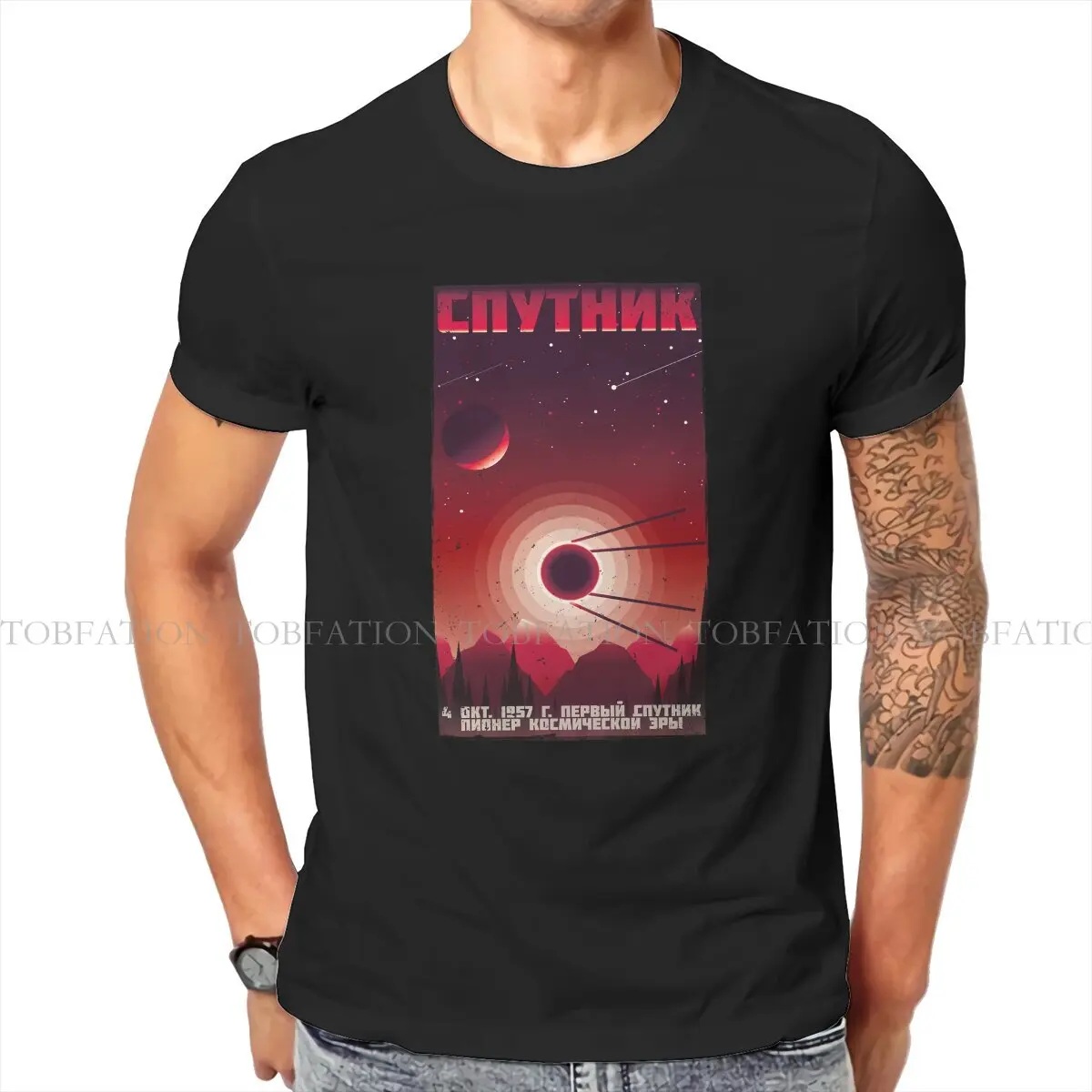 

Russian USSR CCCP Fabric TShirt SPUTNIK Soviet Vintage Basic T Shirt Leisure Men Clothes New Design Big Sale