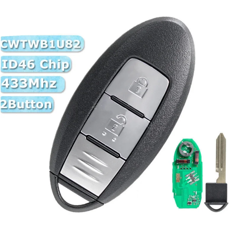 

Remote Key Fob For Nissan Juke F15 2011 2012 2013 2014 2015 2016 2017 2018 2019 433MHZ ID46 CHIP 2 Button CWTWB1U82