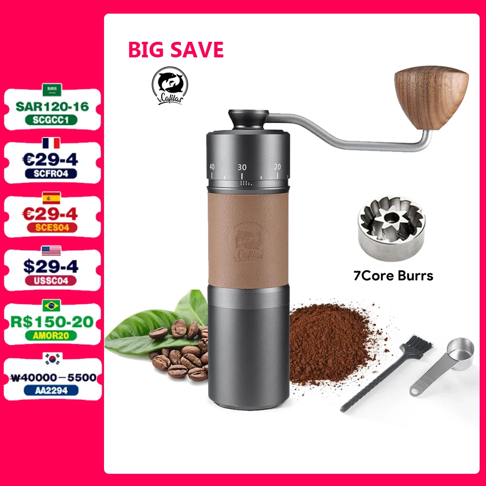 iCafilas Upgrade Manual Coffee Grinder Professional 420 Stainless Steel 7 Core Burrs Coffee Beans Grinder Handmade Coffee Tools