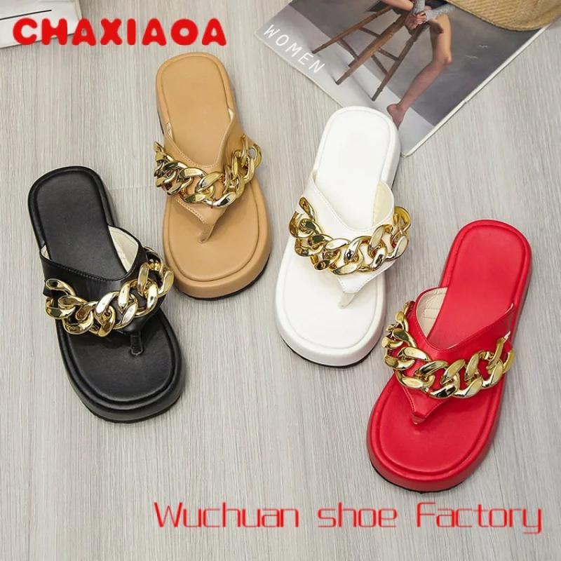 

2022 lady's new leather slippers flat sandals round buckle women's slipper