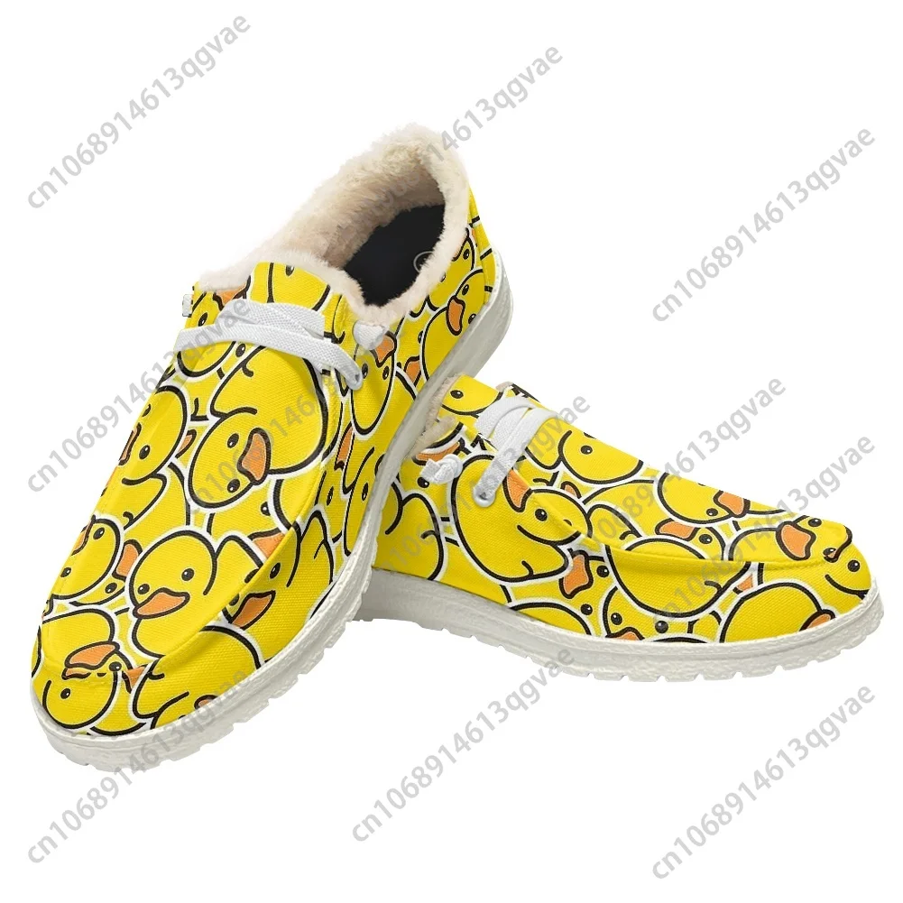 Hot Cute Yellow Duck Pattern Casual Shoes Plush Flat Shoe Men Woman Breathable Outdoor Lightweight Footwear Custom Made  Shoe 2