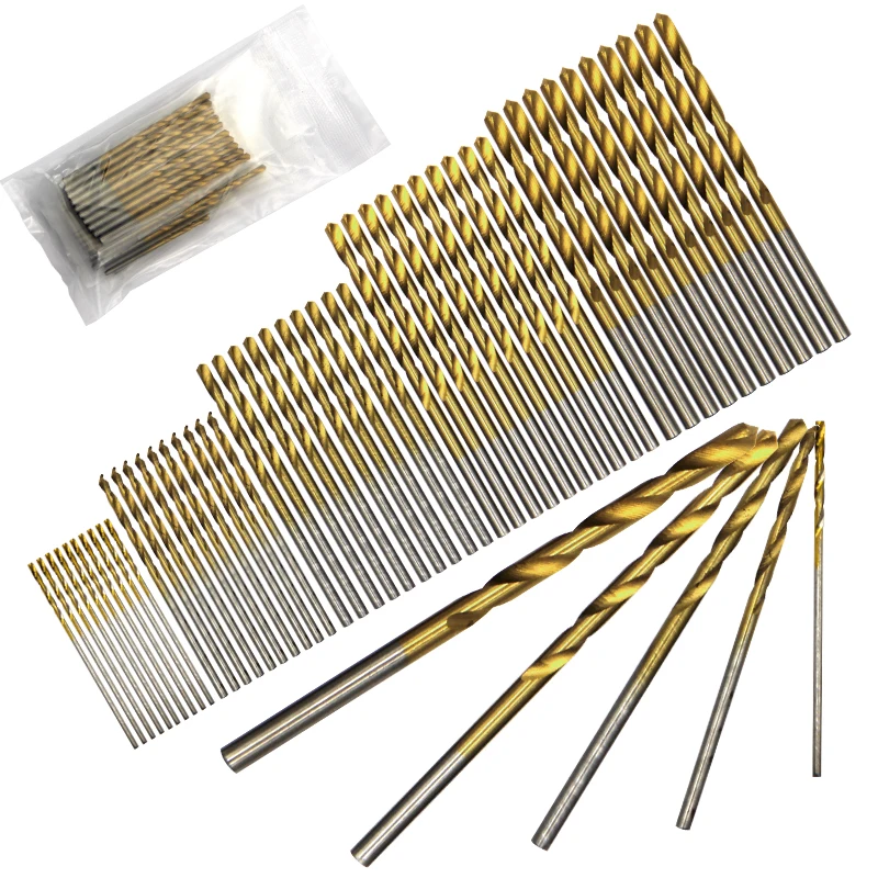 Drill Bit Set 50pc Titanium Plated Twist Drill Set 1-3mm Small Drill Bit Electric Tool DIY Woodwork and Open Bit