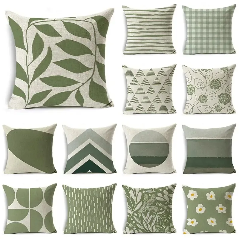 Green Pattern Decorative Cushion Cover Floral Pillow Cover for Car Sofa Decorative Pillow Cover Home Pillow