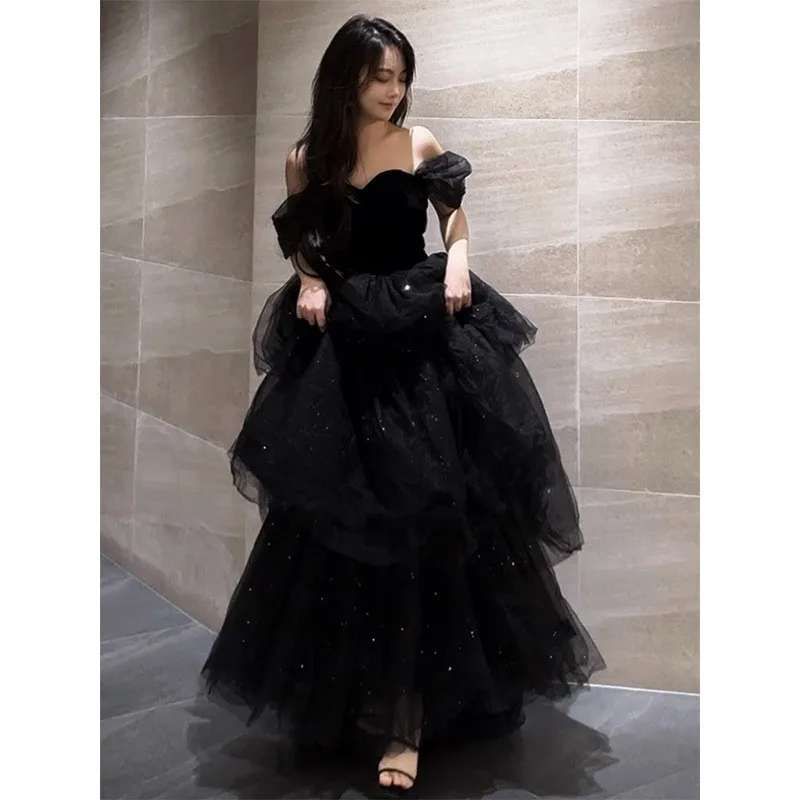 

Black Dress Light Luxury Minority Pettiskirt Host Female Art Exam Graduation Adult Ceremony Skirt
