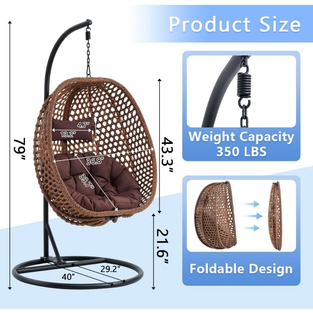 Hanging Egg Swing Chair with Stand, Aluminum Steel Frame, Removable Cushions for Indoor Outdoor Use. Patio Swing Egg Chair 4