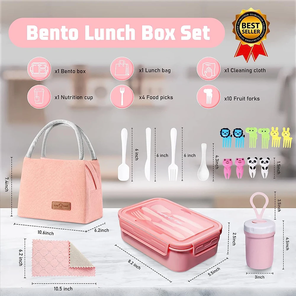 Bento Lunch Box avec 3 compartiments, récipient étanche pour enfants,  adultes, adolescents, école, tasse, sac à lunch, cuillère, fourchette -  AliExpress