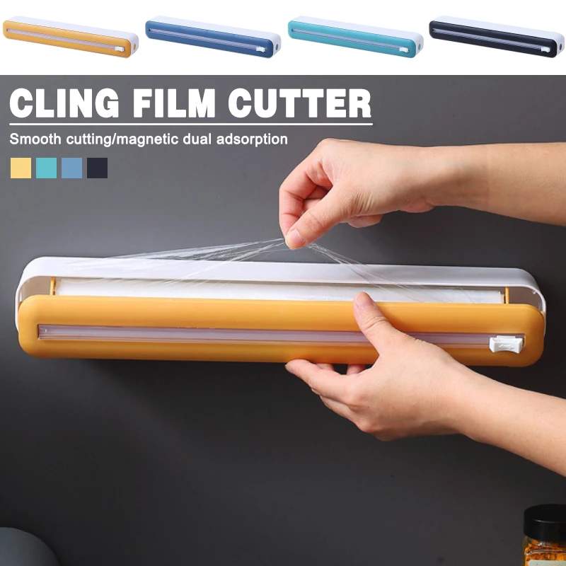 

2 In 1 Cling Wrap Cutter Cling Film Storage Food Wrap Dispenser Aluminum Foil Slider Cutter Saran Wrap Organizer Kitchen Tool