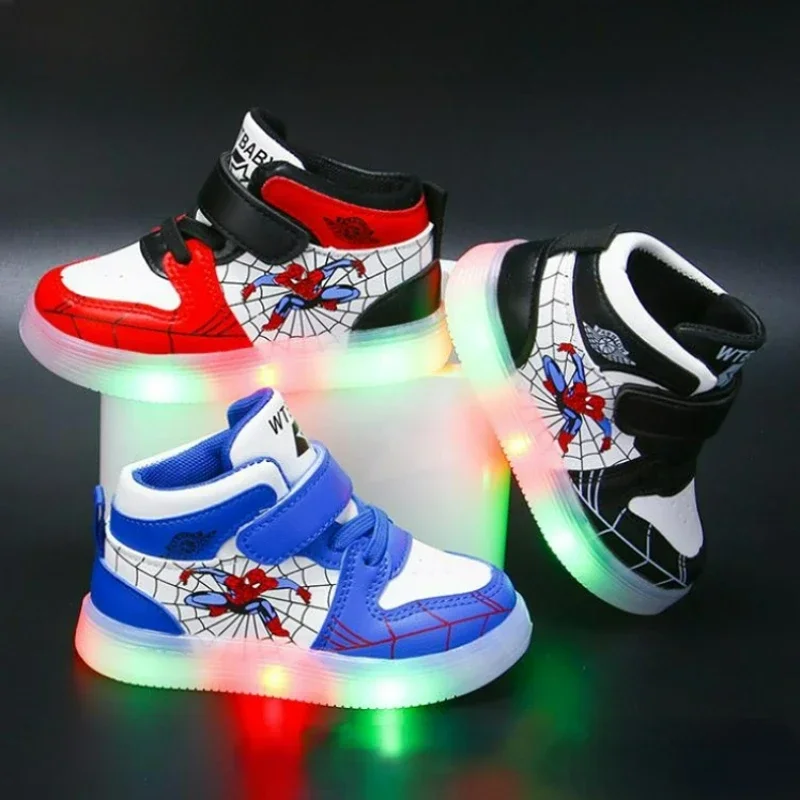Disney LED Light Shoes – Spiderman Design, Breathable Kids Sneakers for Boys and Girls 1