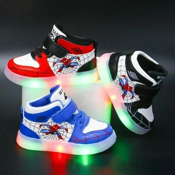 Disney LED Light Shoes – Spiderman Design, Breathable Kids Sneakers for Boys and Girls 1