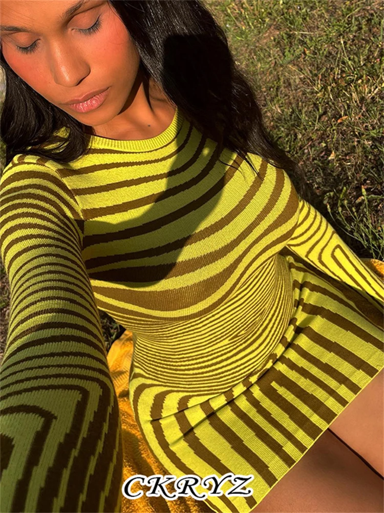 

Ckryz-Women's Long Sleeve O-Neck Sexy Bodycon Party Mini Dresses, New Fashion, Vacation Clubwear, Autumn Outfits, Y2K