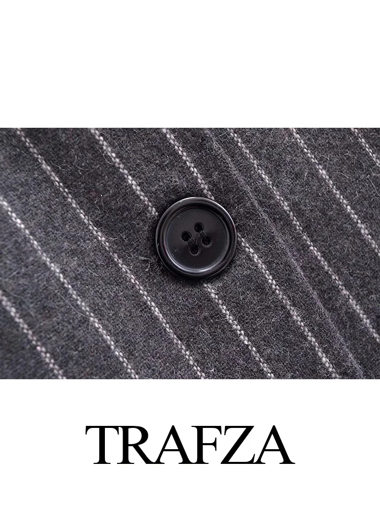 TRAFZA Fashion Women Vintage Loose Outerwear Blazer Long Sleeve Coat Female Chic Flip pocket decoration Casual Pinstripe Blazer
