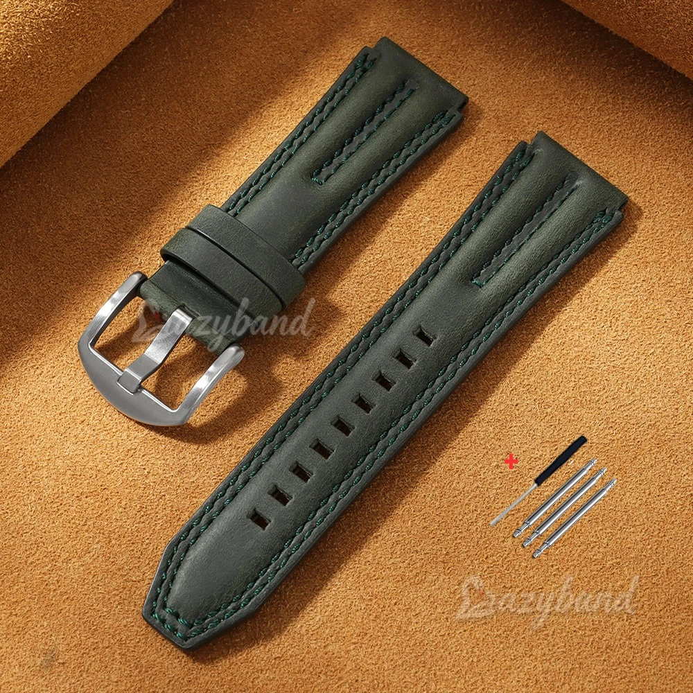 Vintage Leather Watch Band - 22mm Retro Cowhide Strap, Soft Business Style
