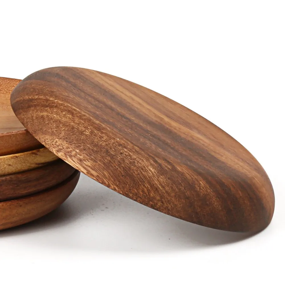 10.5cm Round Wooden Dried Fruit Tray Snack Plate Handcraft Food Dish Tray Walnut Wood Tableware Japanese Kitchen Cake Stand 1pc wooden serving tray kitchen tray