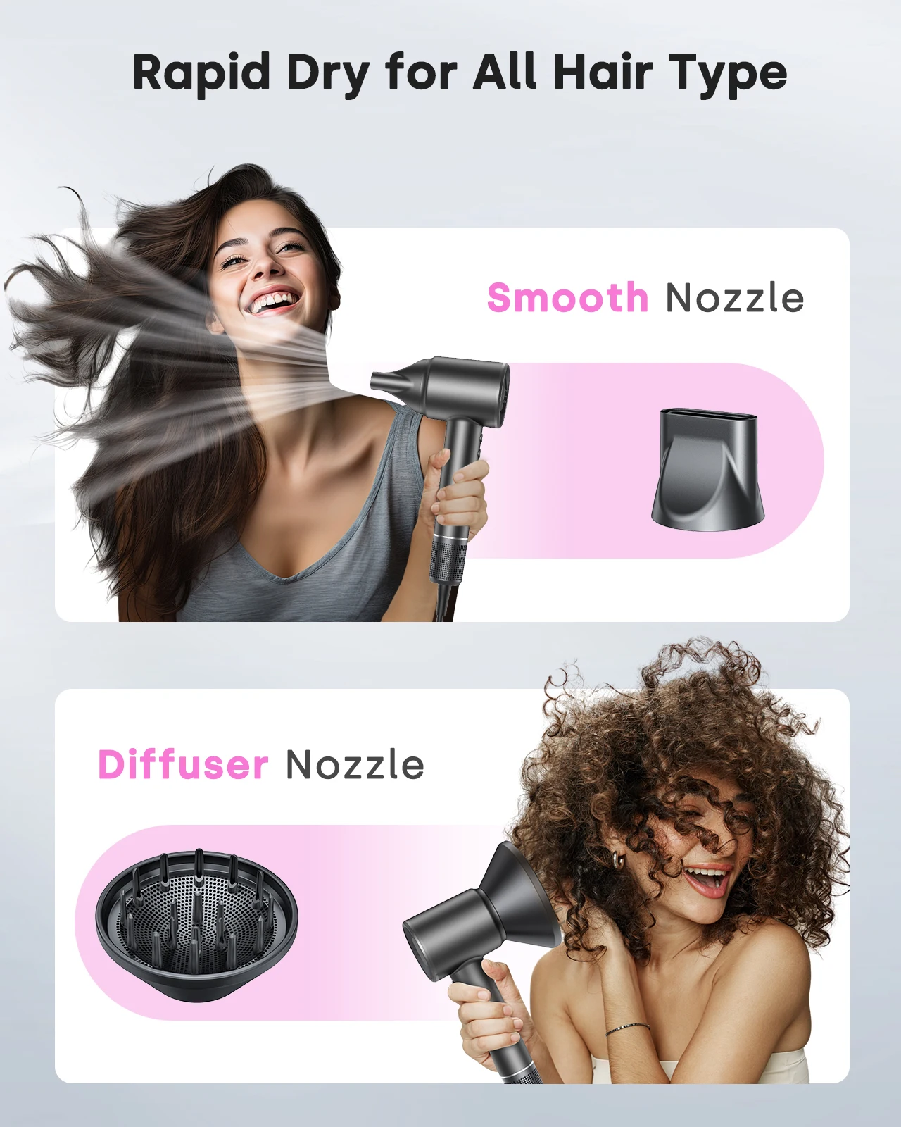 Hair Dryer 120000 RPM High-Speed Brushless Motor Negative Ionic Blow Dryer Fast Drying Thermo-Control with Diffuser and Nozzle