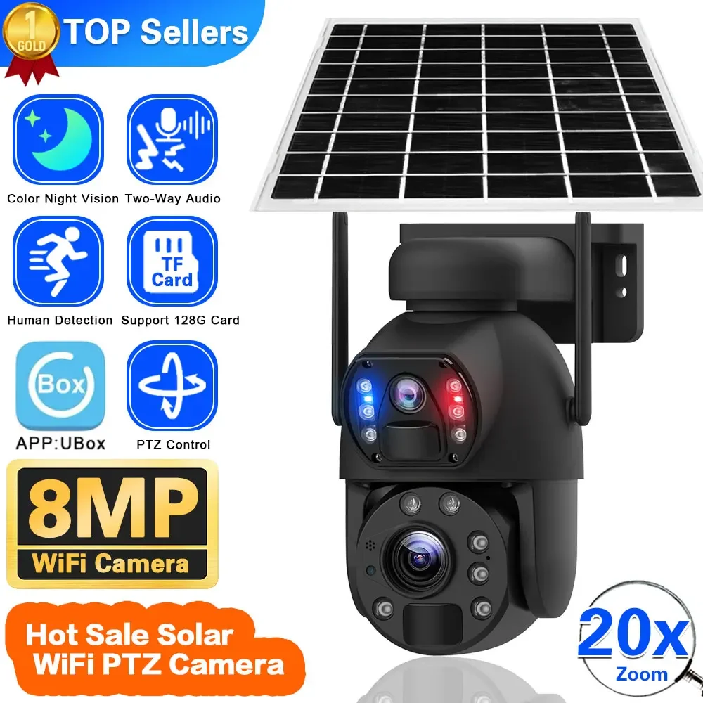 

8MP Dual Lens Solar WIFI Surveillance Camera 20X Zoom Night Vision Outdoor Smart Wireless Video Security Camera With Solar Panel