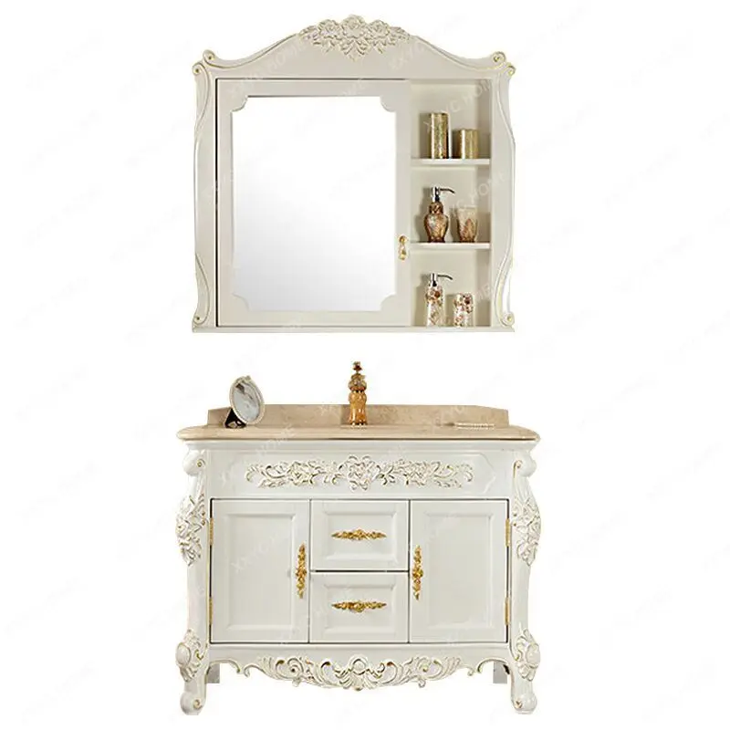 

Washbasin Cabinet Combination European Bathroom Cabinet Solid Wood Oak Bathroom Cabinet Marble Cabinet Holding Basin