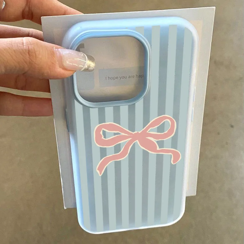 Pink Bow Pattern 2-in-1 Stylish Stripe Phone Case Cover