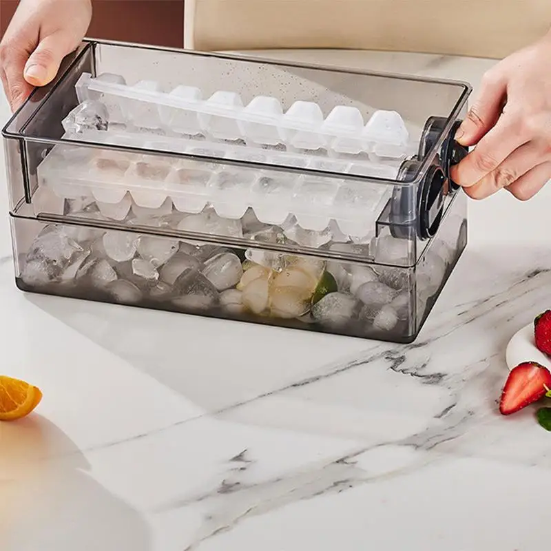 Ice Cube Tray With Lid And Bin, 44 Nugget Silicone Ice Tray For Freezer,  Comes With Ice Container, Scoop And Cover - Ice Cream Tools - AliExpress