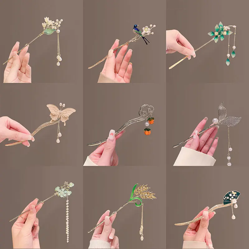 

1Pcs Flower Hair Pins Accessories Vintage Chinese Style Hair Stick Tassels Pearls Hairpins hair pins