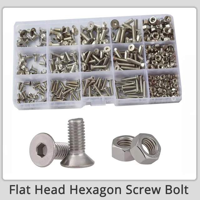 M2 M3 M4 M5 M6 Hex Aljzat Lapos Fej Hatszögű Csavar Metrikus Anya Csavarválaszték Szálalapus 304 Rozsdamentes Acél Készlet - Image 3