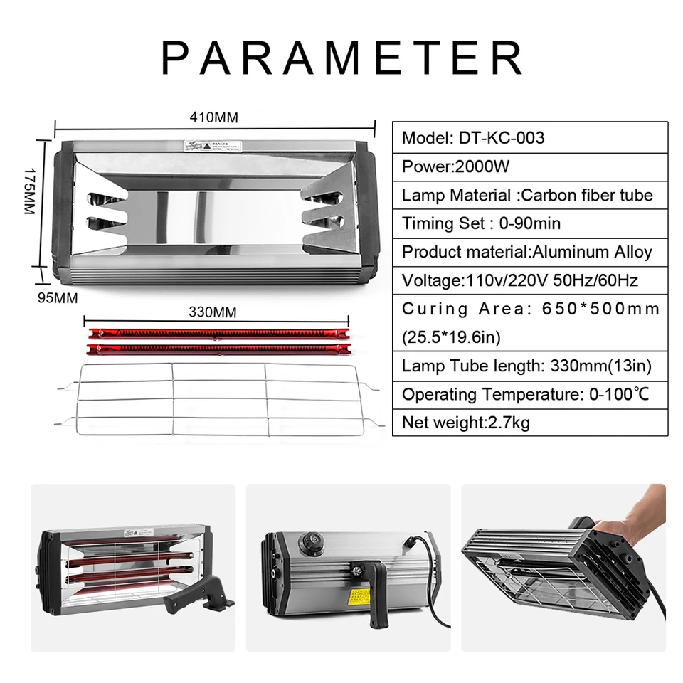 Faretto A Infrarossi 2000W Con Testa Girevole 360° Per Verniciatura Auto, Legno E Mobili, Asciugatura Rapida Regolabile 220V