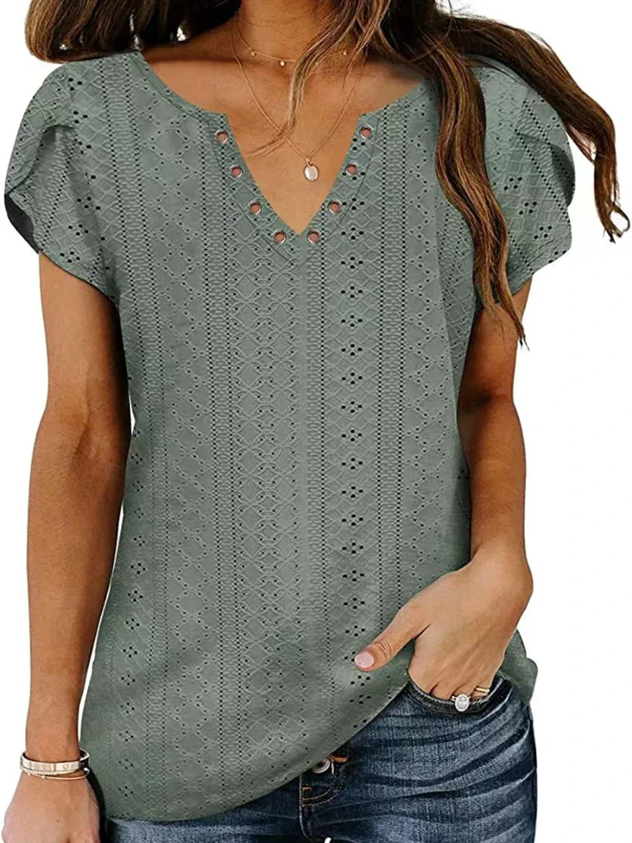 

Women Short Sleeve Solid V Neck T Shirt Tops